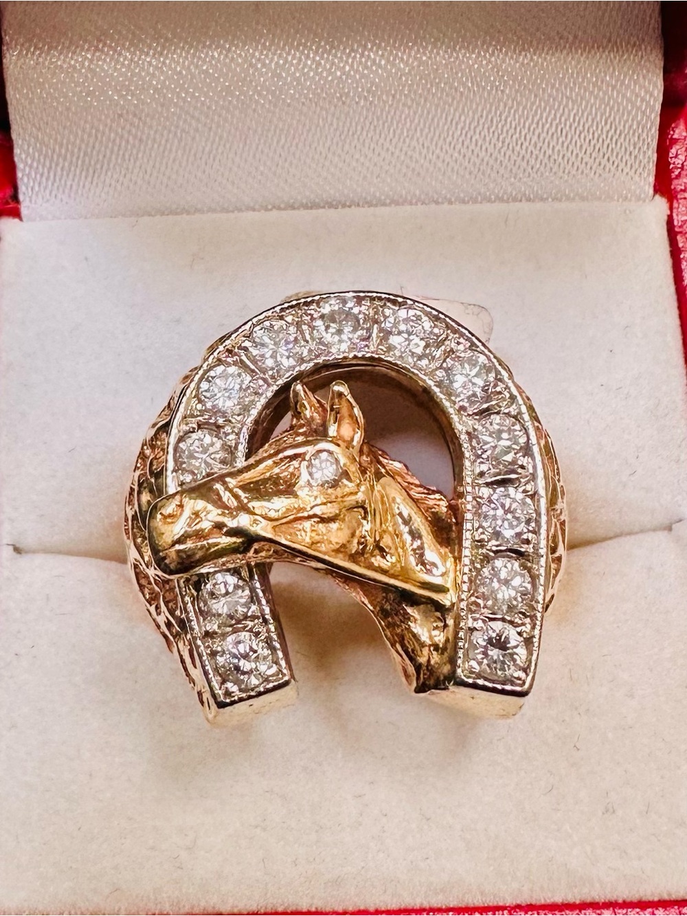 Gold Horse Head & Diamonds Ring size 7.5, gold 14k